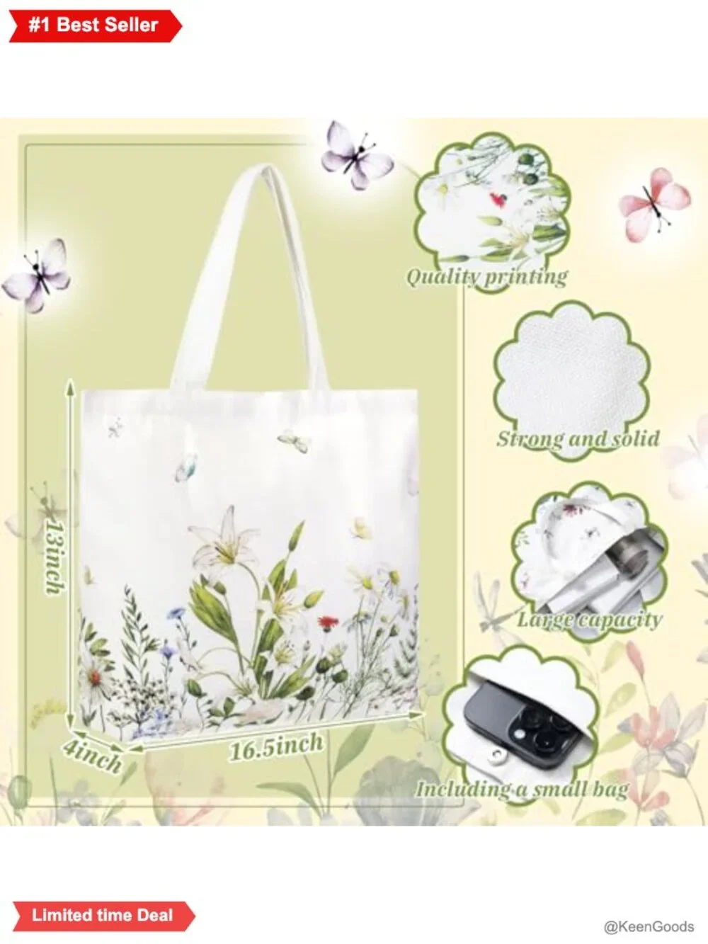 12 Pcs Canvas Tote Bags Reusable Floral Print Grocery Shopping Bags